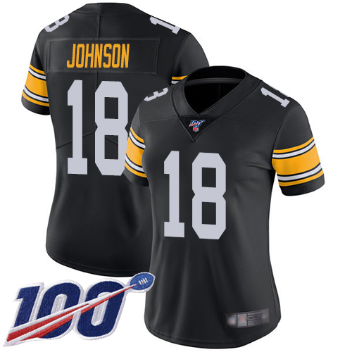Women Pittsburgh Steelers Football #18 Limited Black Diontae Johnson Alternate 100th Season Vapor Untouchable Nike NFL Jersey